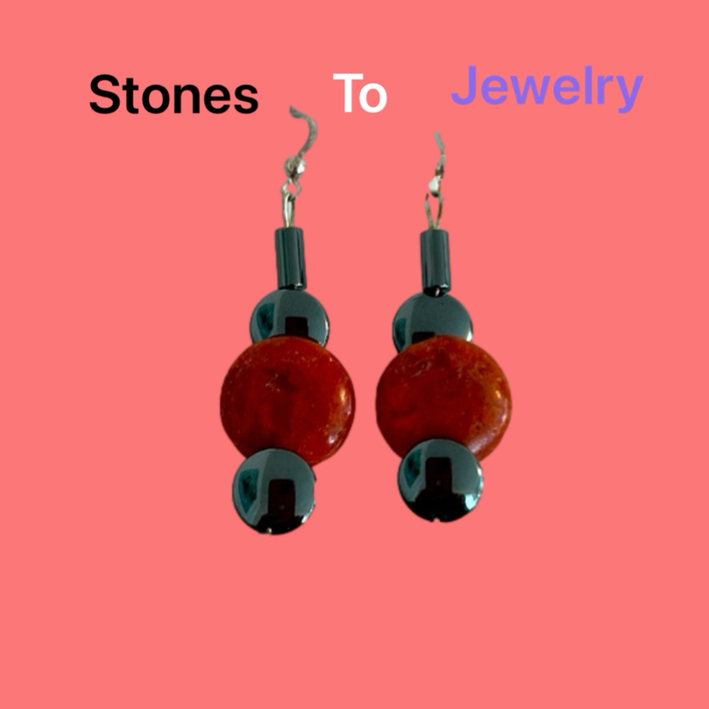 Unique Handmade Coral & Pyrite earrings NWTs Stones To Jewelry